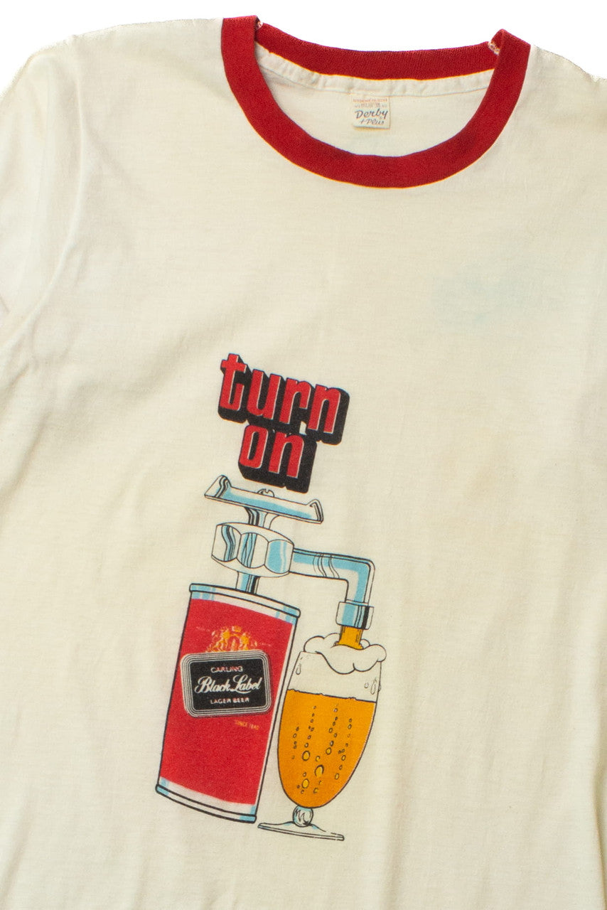 Vintage Black Label Beer Tap Ringer T-Shirt (1970s)