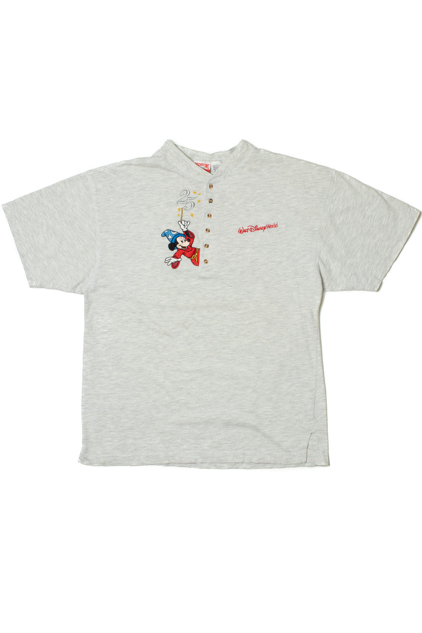 Vintage Embroidered Walt Disney World 25th Anniversary Mickey Mouse Button T-Shirt