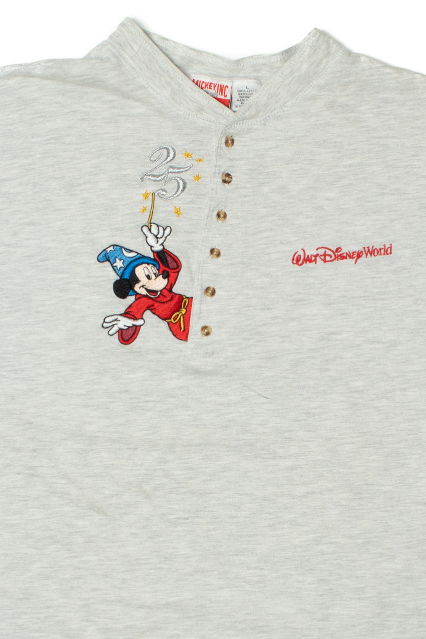 Vintage Embroidered Walt Disney World 25th Anniversary Mickey Mouse Button T-Shirt