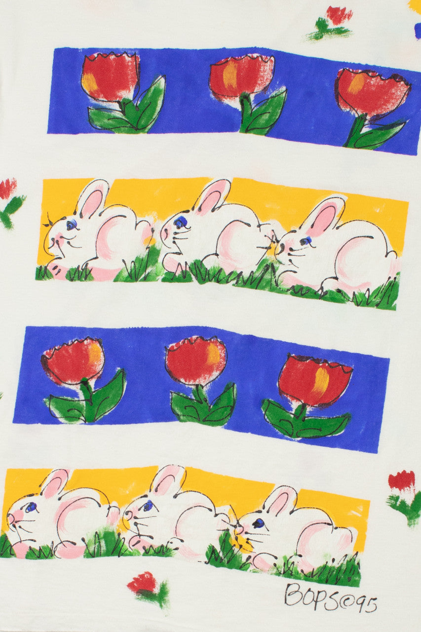Vintage 1995 Hand Painted Bunny & Tulip T-Shirt