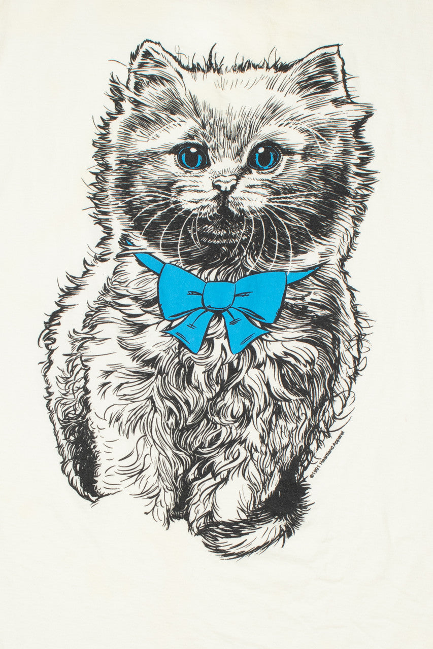 Vintage Cat With Blue Bow T-Shirt Dress