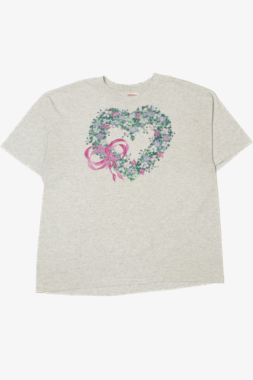 Vintage Floral Heart Wreath With Bow T-Shirt