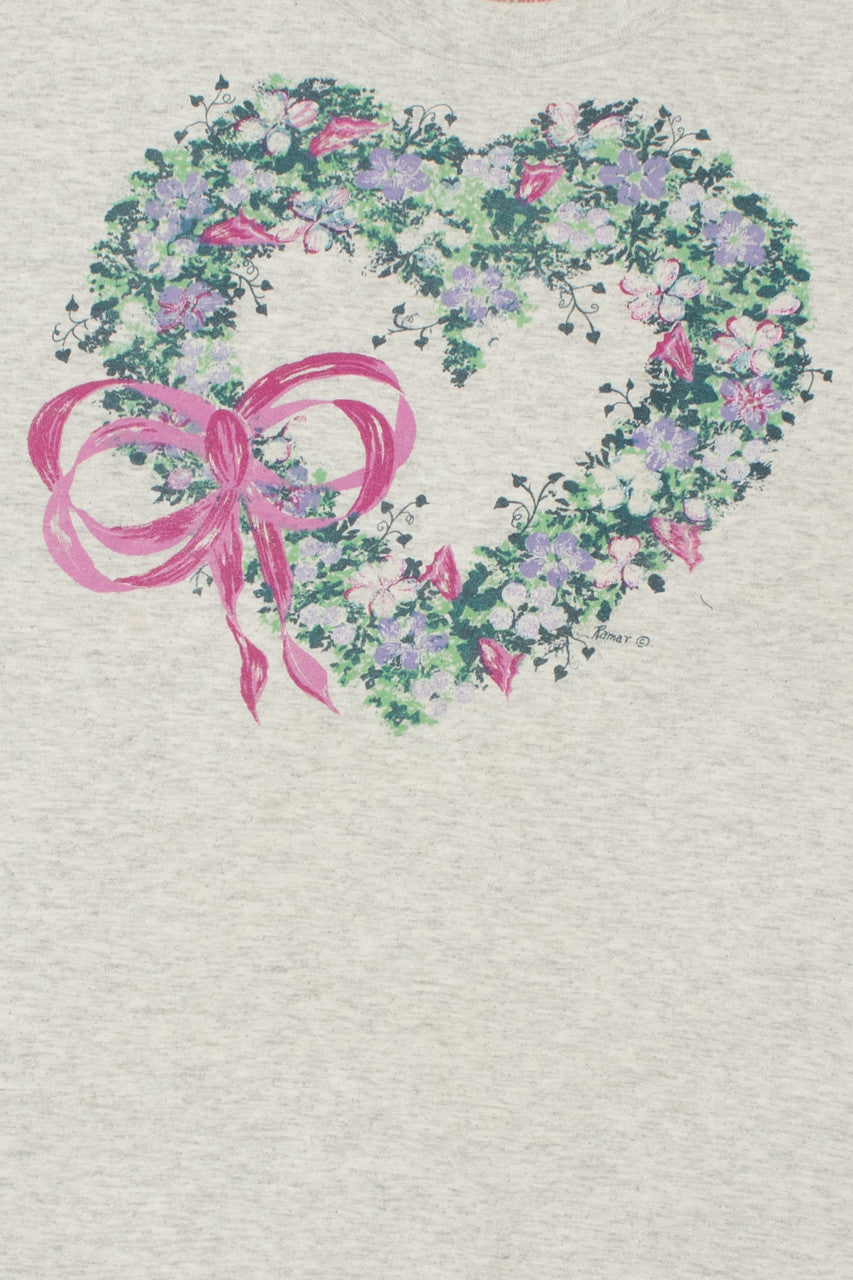 Vintage Floral Heart Wreath With Bow T-Shirt