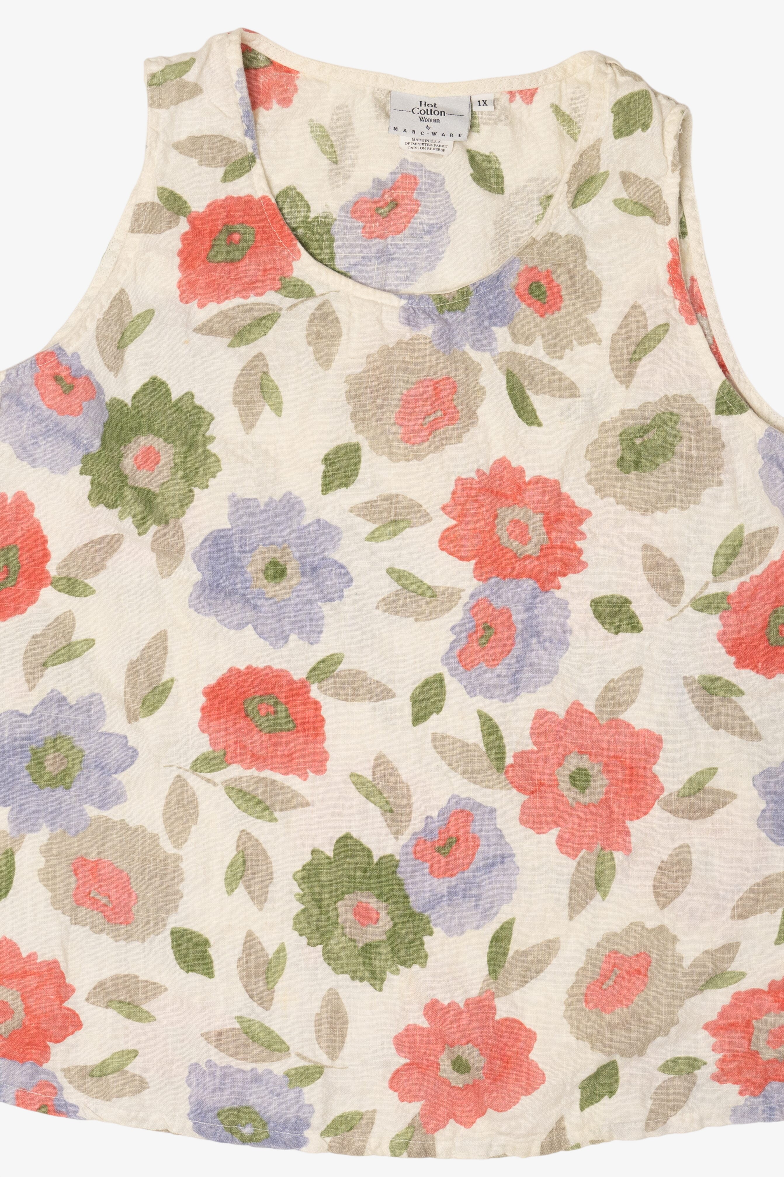 Vintage Linen Hot Cotton Floral Sleeveless Shirt (2000s)