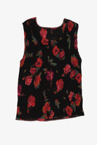 Vintage Black Floral Crinkle Tank Top (1990s)