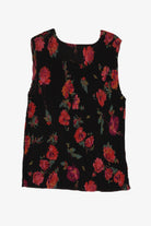Vintage Black Floral Crinkle Tank Top (1990s)