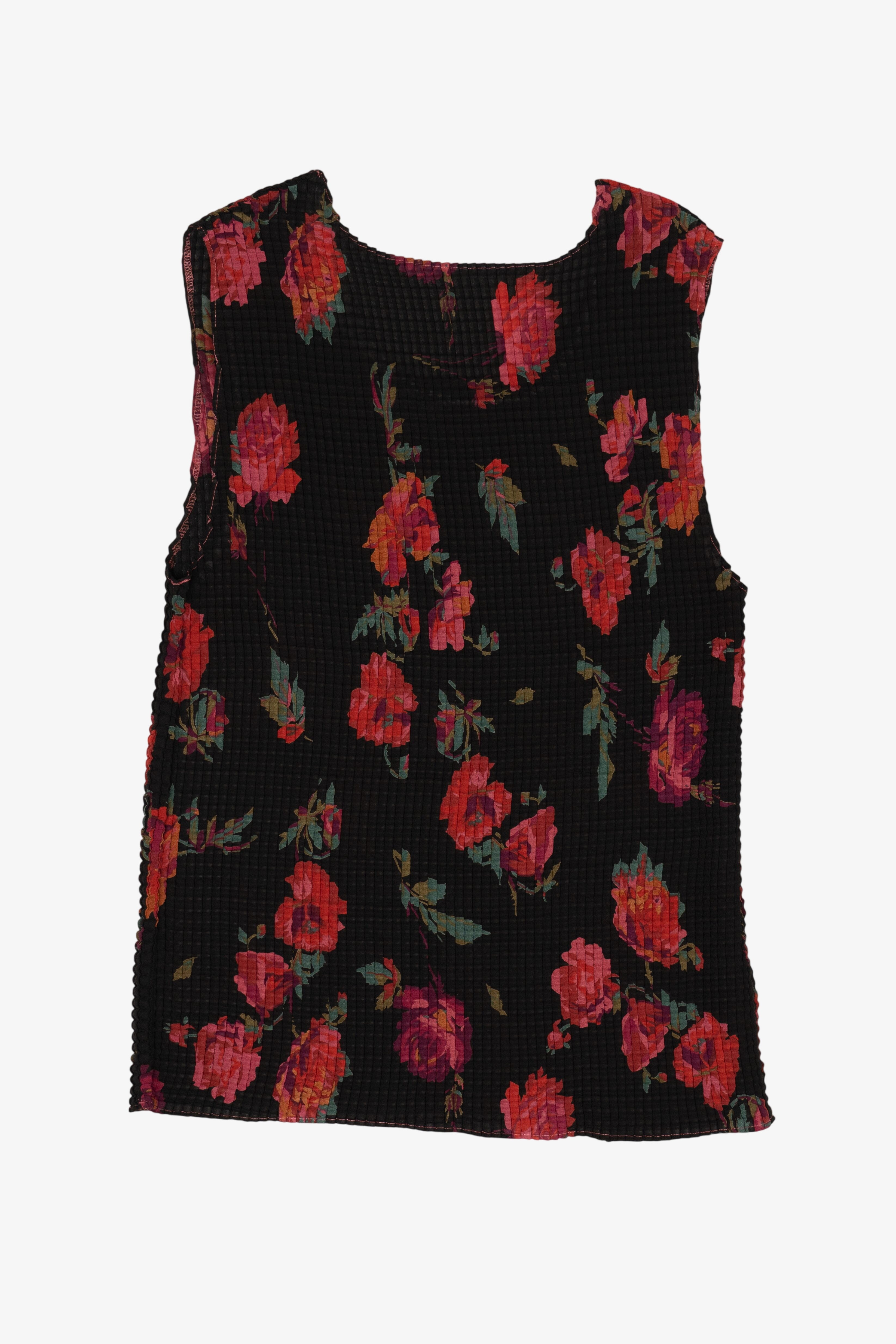Vintage Black Floral Crinkle Tank Top (1990s)