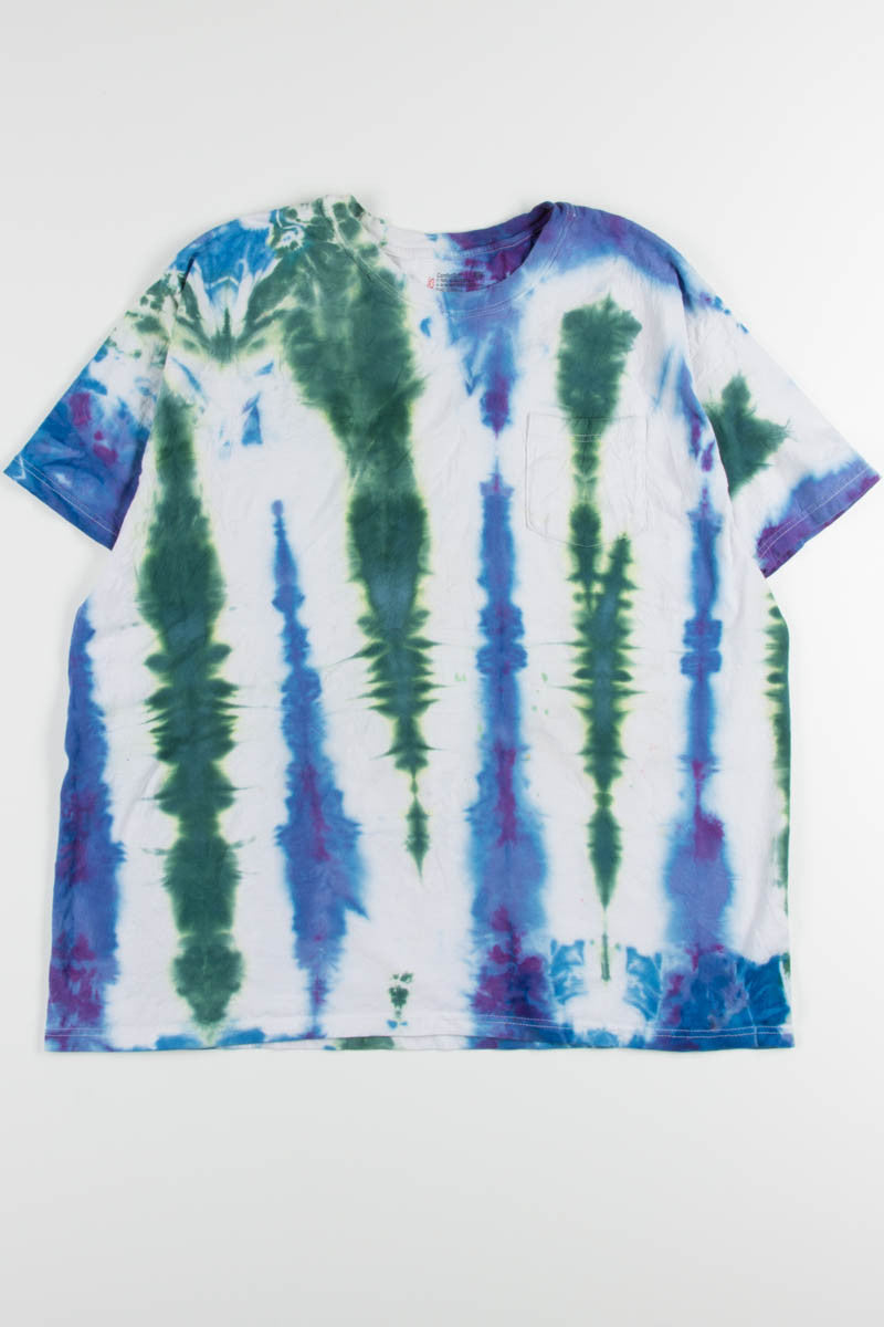 Blue & Green Striped Tie Dye Tee
