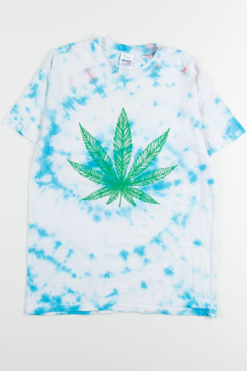 Blue & White Spiral Weed Tie Dye Tee