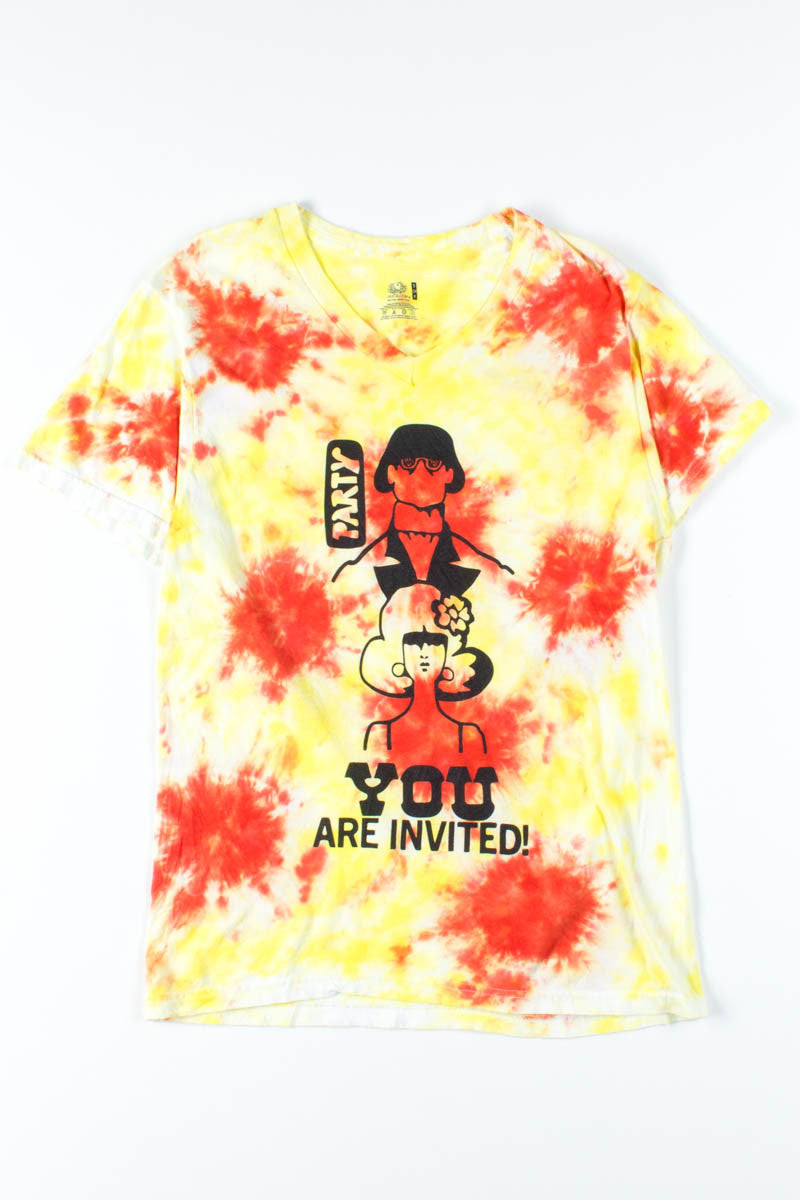 Orange & Yellow V-Neck Party Invitation Tie Dye Tee