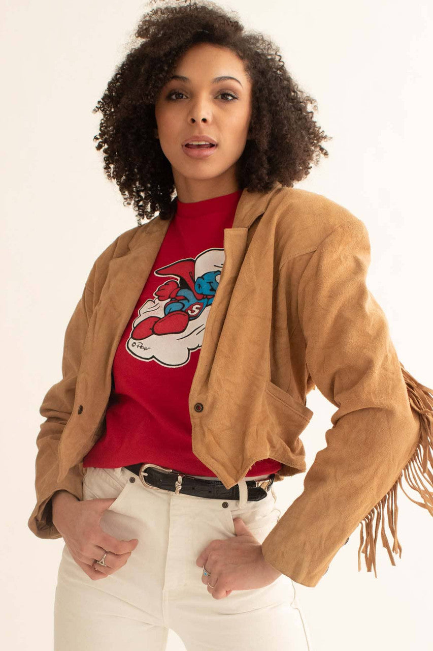 Tan Suede Fringe Leather Blazer