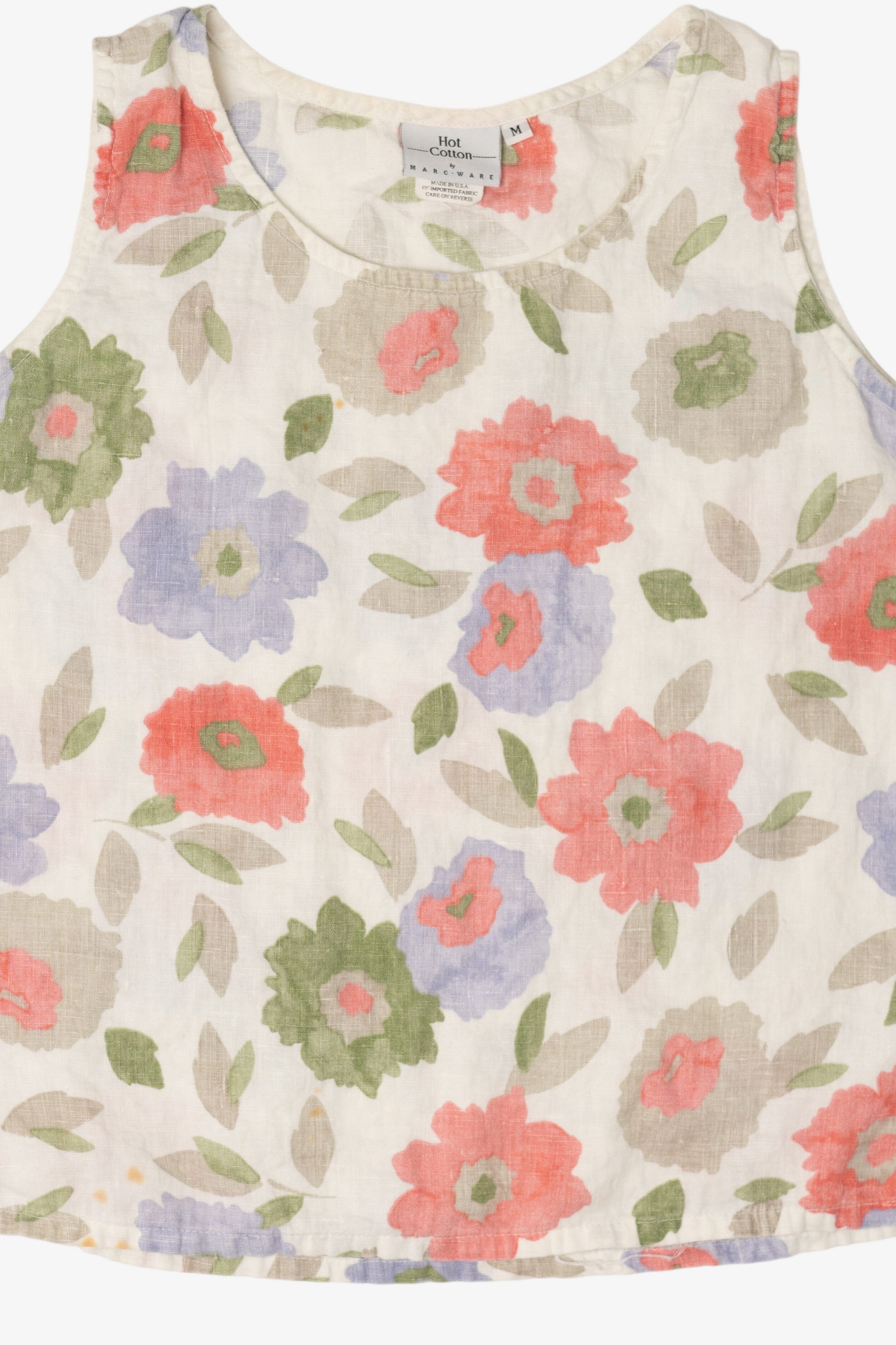 Vintage Linen Hot Cotton Floral Sleeveless Shirt (2000s)