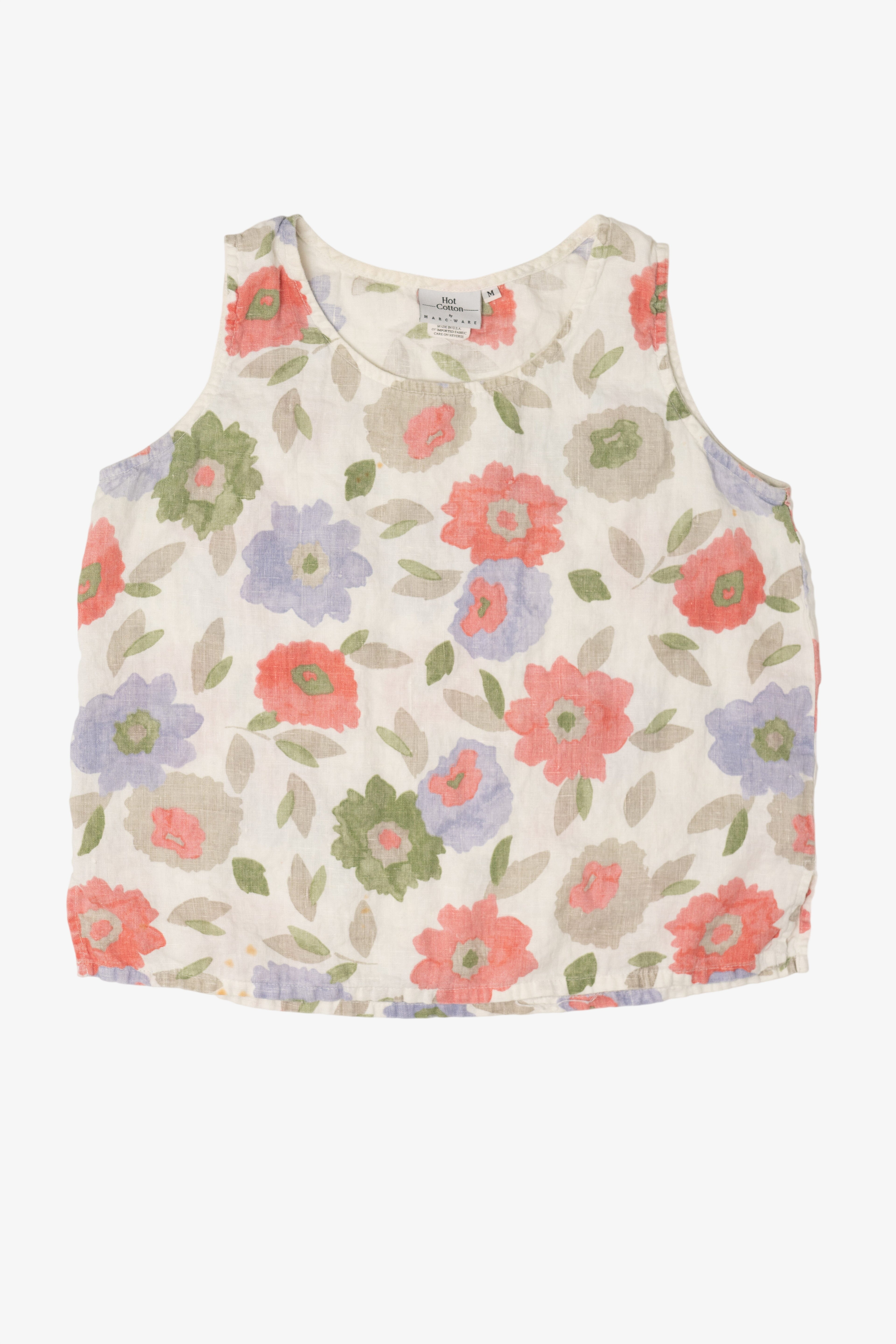 Vintage Linen Hot Cotton Floral Sleeveless Shirt (2000s)