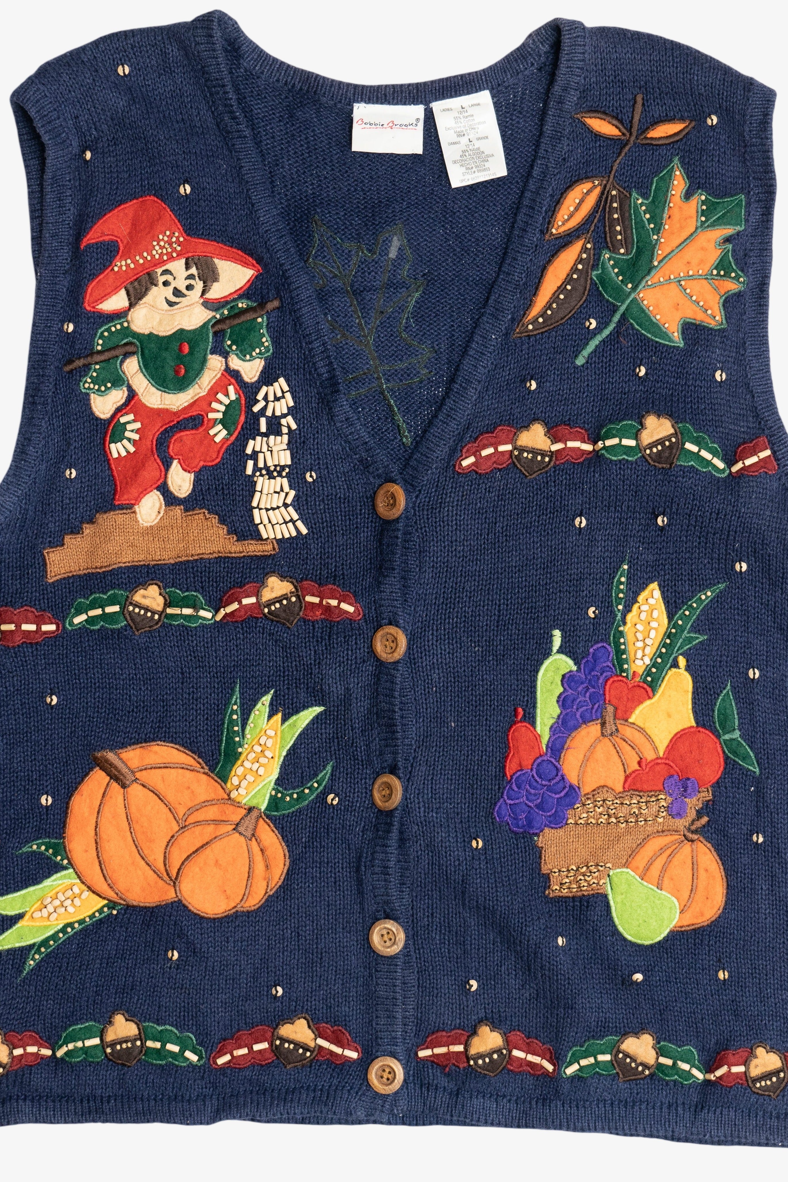 Vintage Bobbie Brooks Harvest Scarecrow Pumpkin Sweater Vest (1990s)