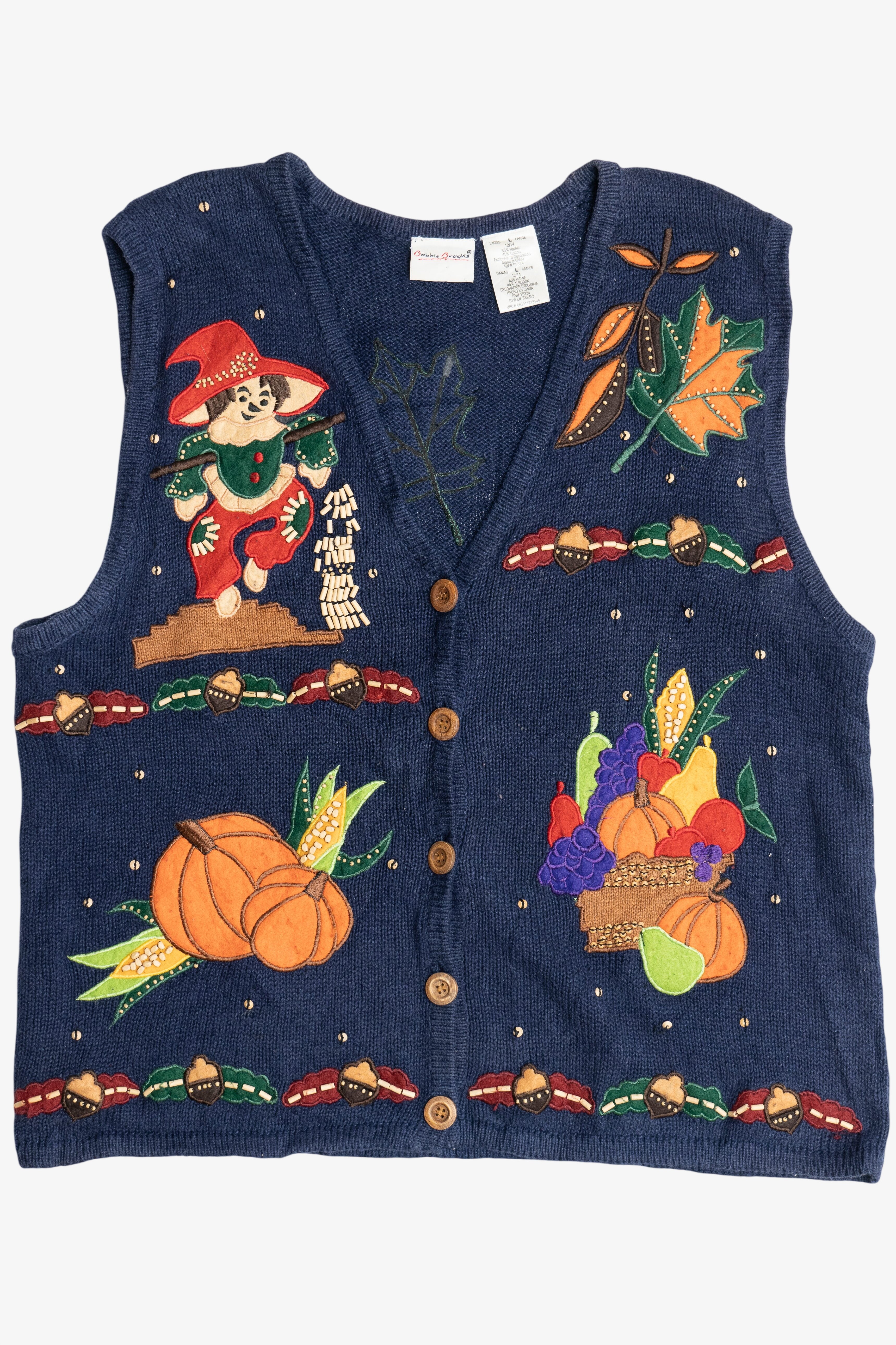 Vintage Bobbie Brooks Harvest Scarecrow Pumpkin Sweater Vest (1990s)