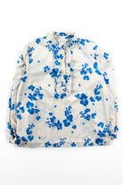 Vintage Blue Floral Ruffled Blouse