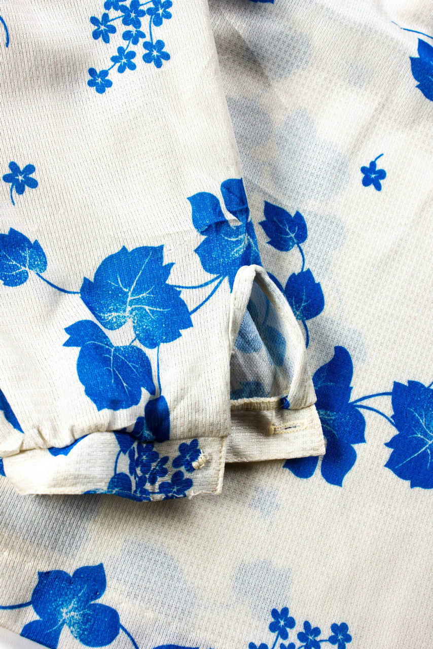 Vintage Blue Floral Ruffled Blouse