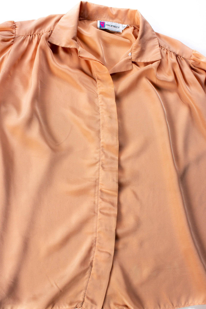 Vintage Peach Ruched Shoulder Blouse