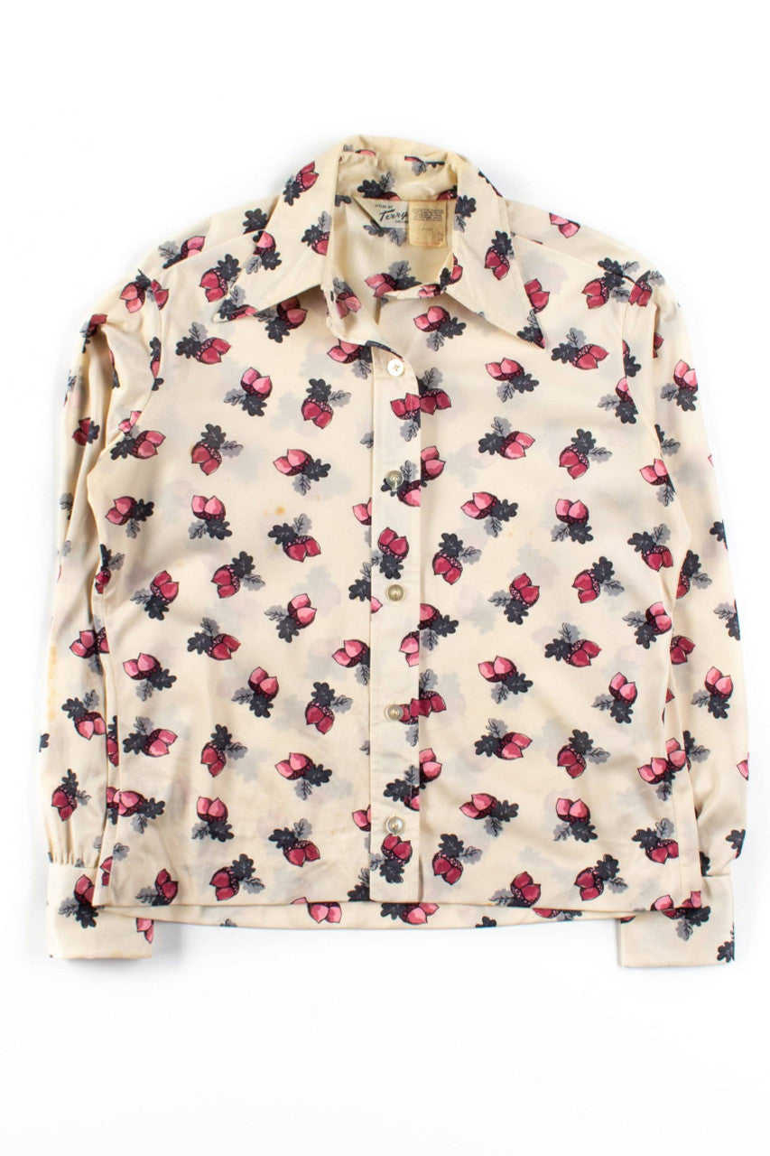 Vintage Button Up Acorn Pattern Blouse