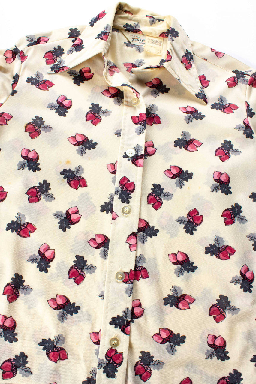 Vintage Button Up Acorn Pattern Blouse
