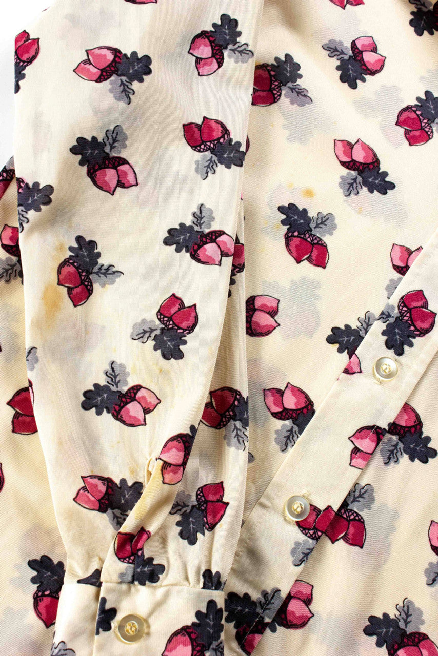 Vintage Button Up Acorn Pattern Blouse
