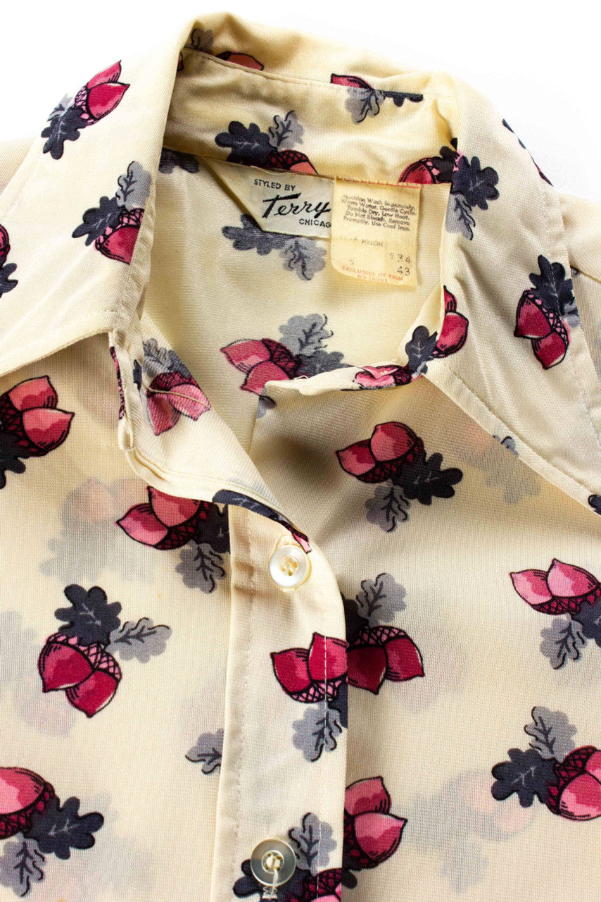 Vintage Button Up Acorn Pattern Blouse