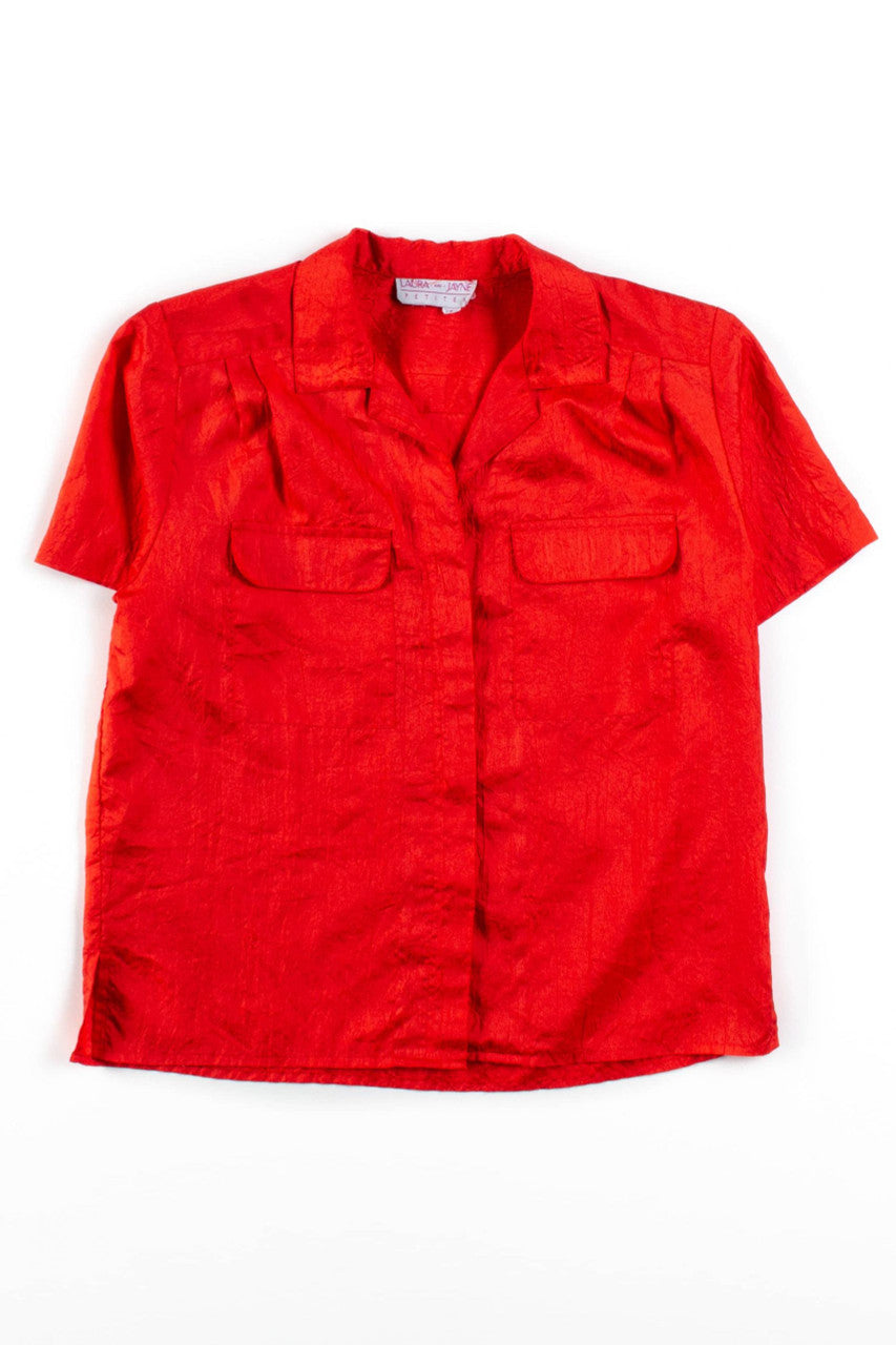Vintage Shiny Red Button Up Blouse