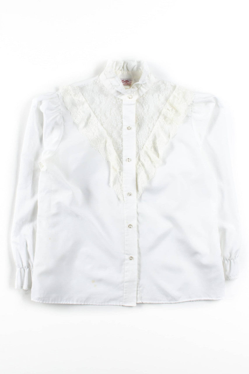 Vintage White Lace Ruffled Blouse