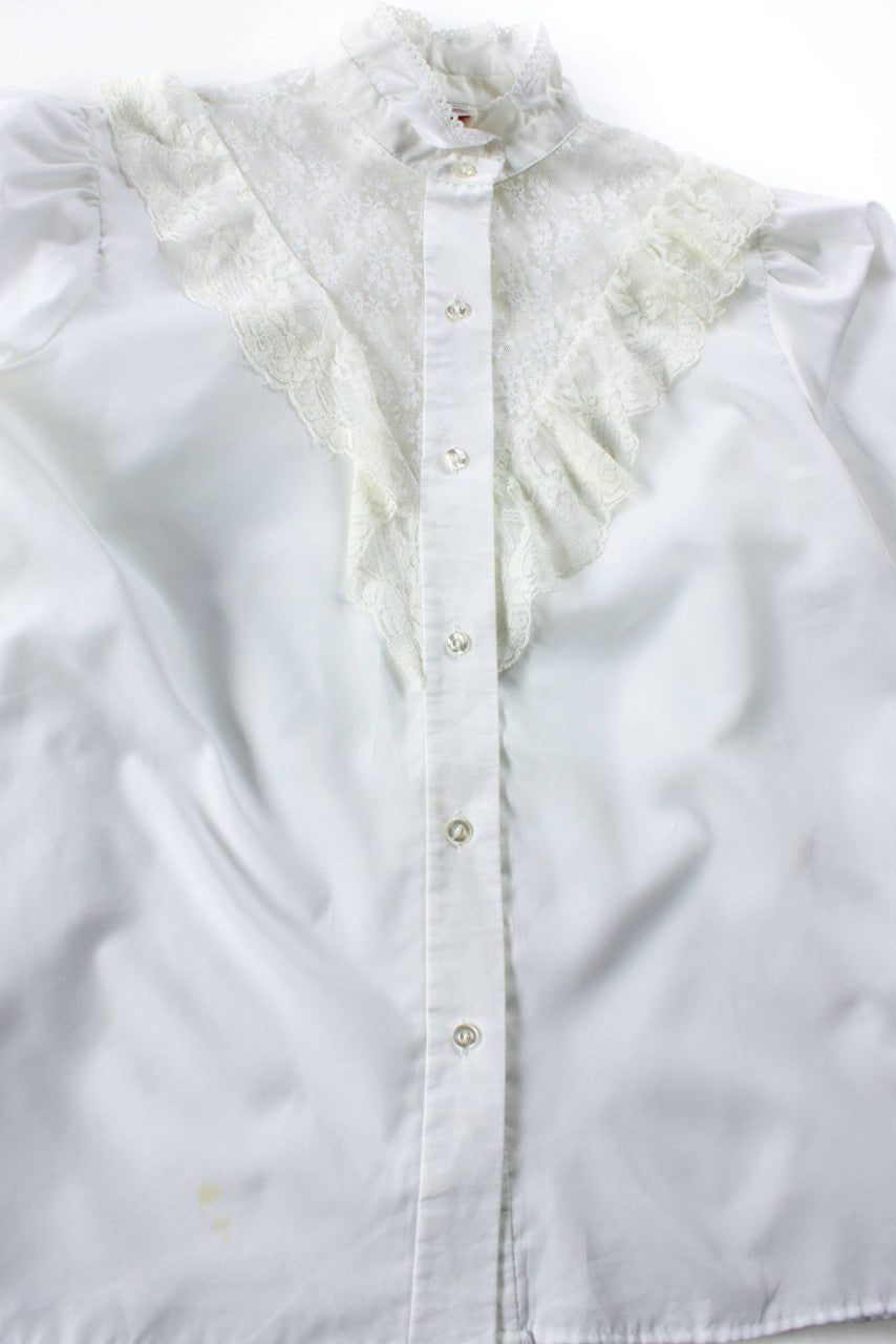 Vintage White Lace Ruffled Blouse