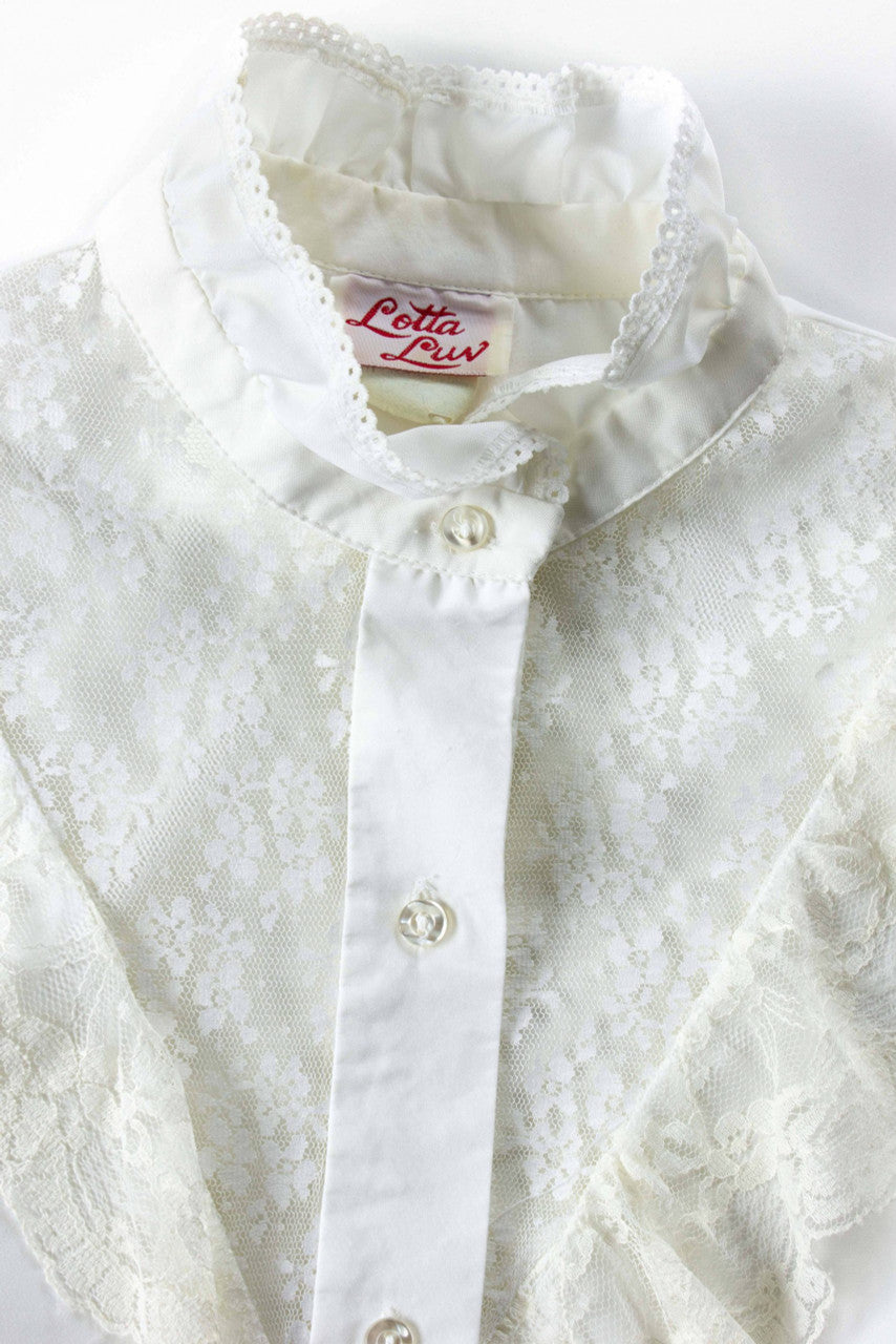 Vintage White Lace Ruffled Blouse