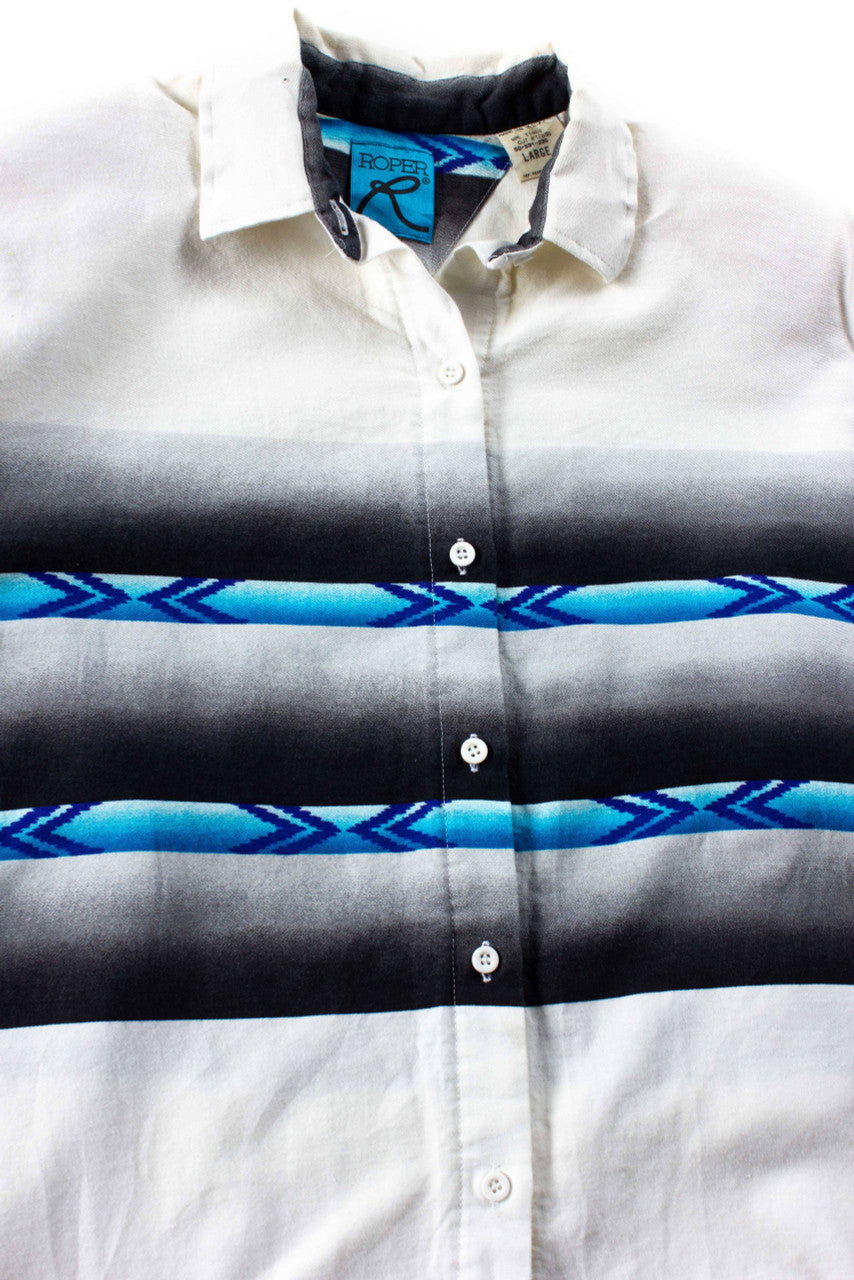 Vintage Southwestern Blue Stripe Button Up