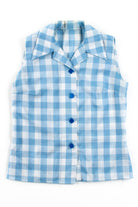 Vintage Blue Plaid Sleeveless Blouse