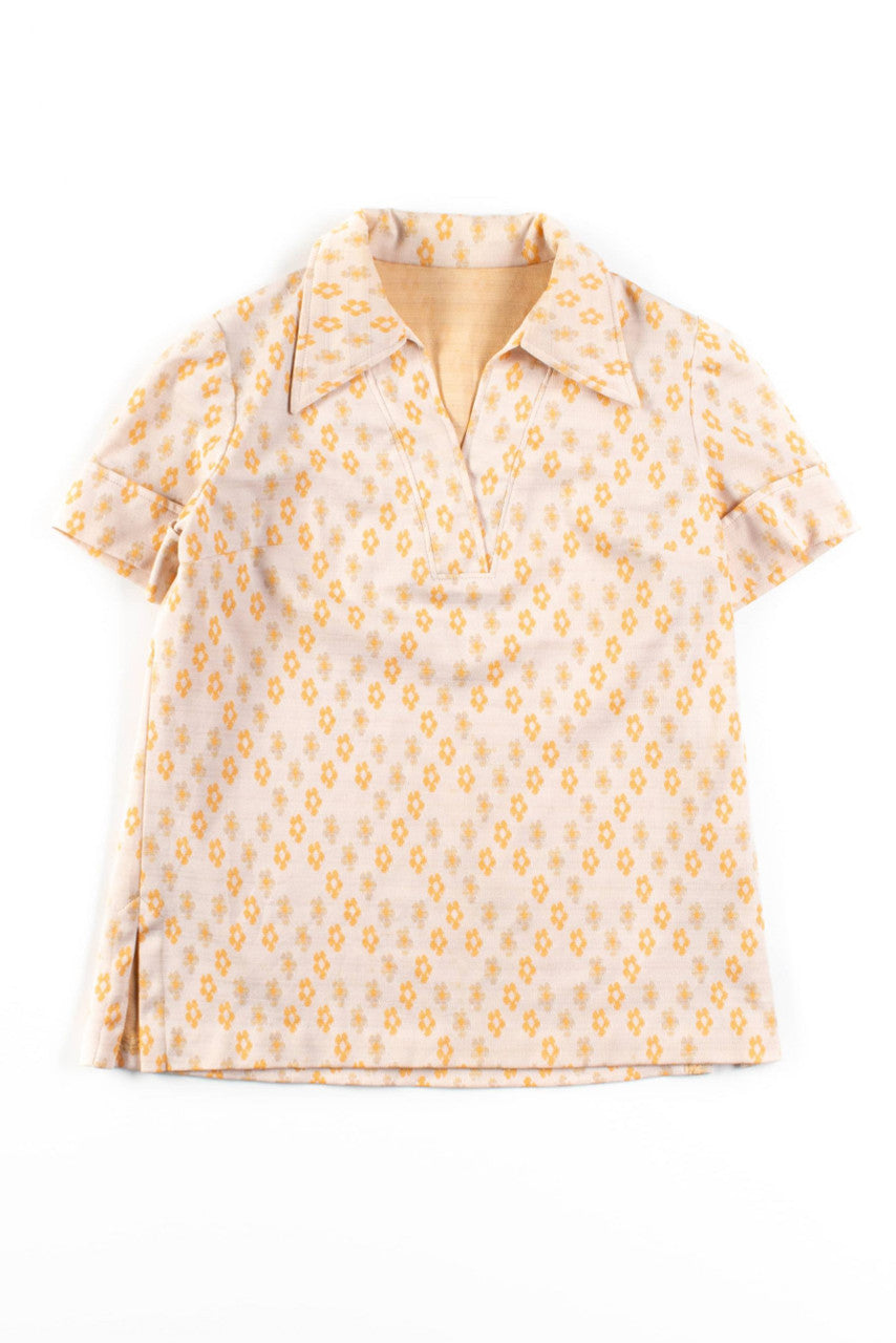 Vintage Orange Floral V-Neck Blouse
