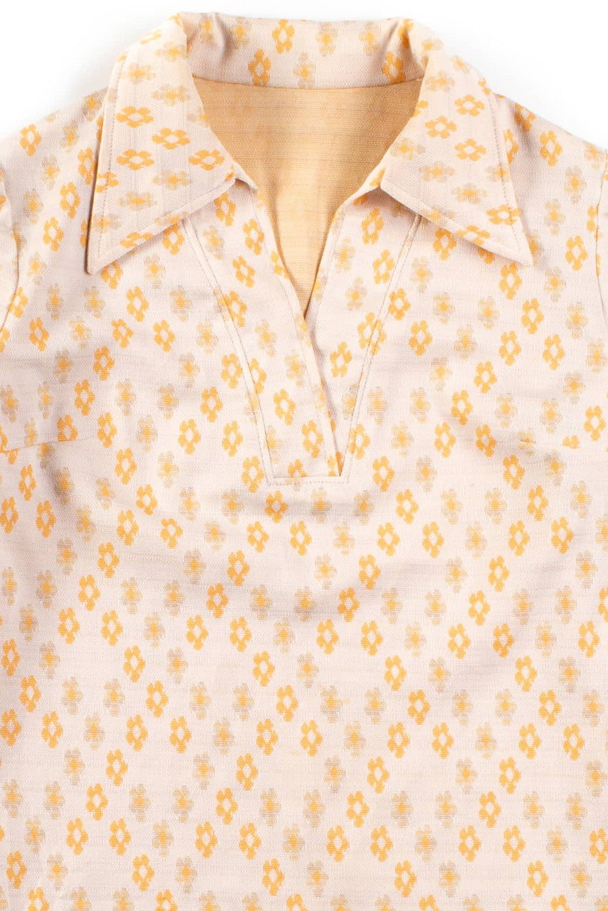 Vintage Orange Floral V-Neck Blouse