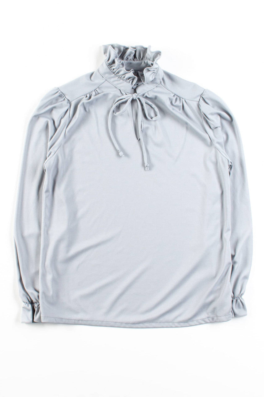 Vintage Grey Ruffle Neck Blouse