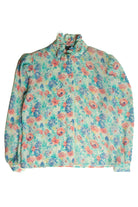 Vintage Pastel Floral Ruffle Collar Blouse (1980s)