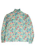 Vintage Pastel Floral Ruffle Collar Blouse (1980s)