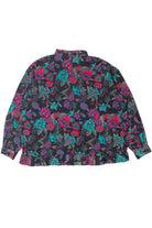 Vintage Floral Smock Hem Long Sleeve Blouse