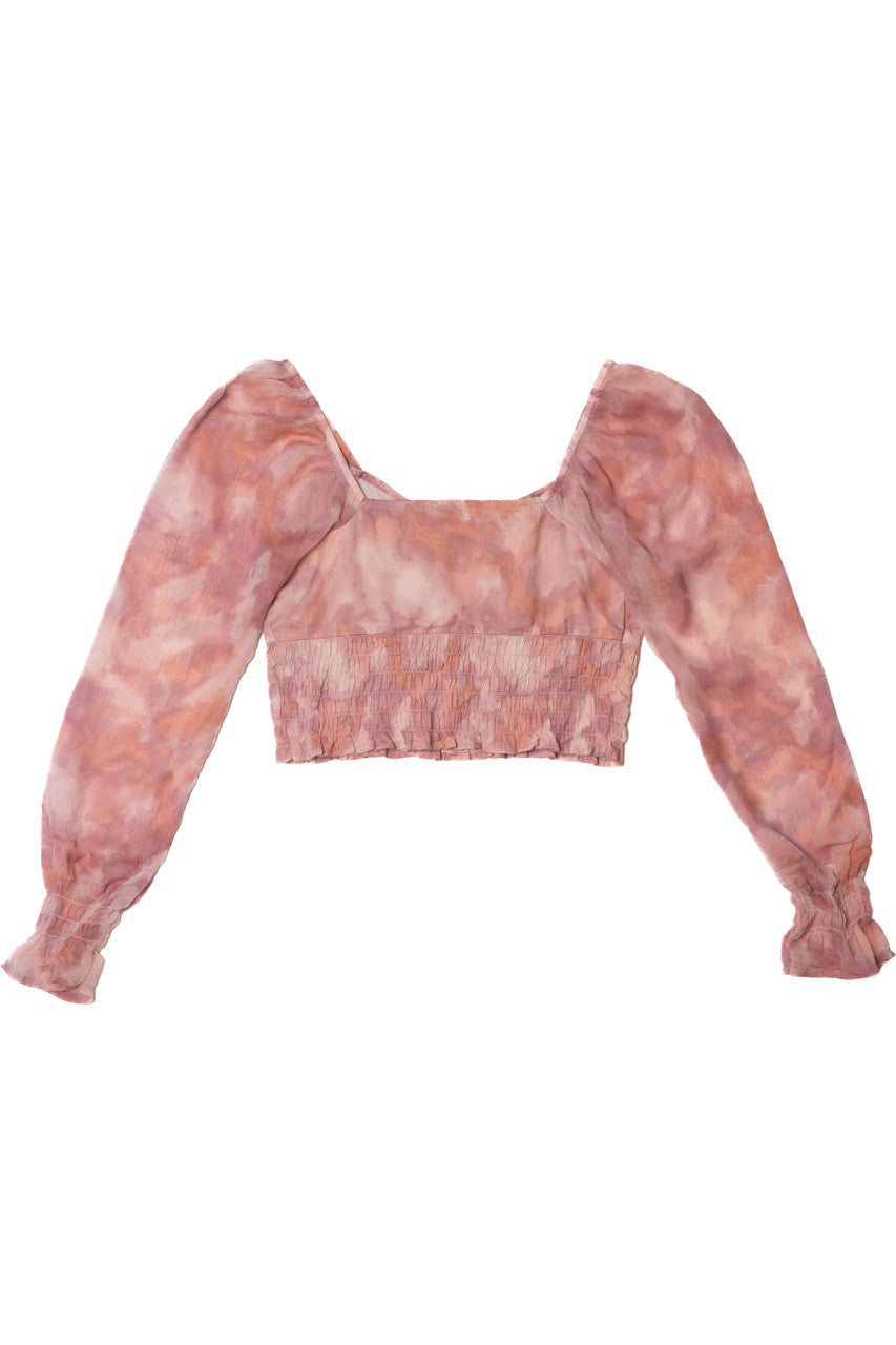 Recycled Puff Sleeve Smocked Crop Top