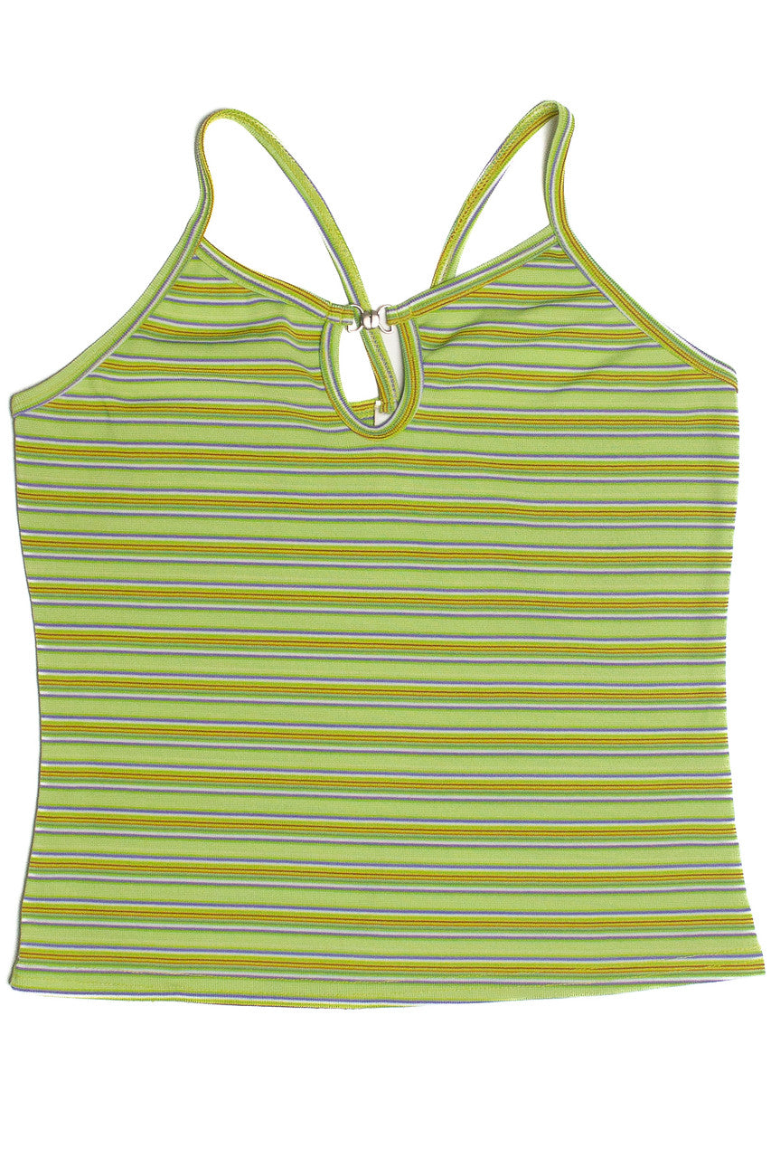 Vintage Keyhole Metal Clasp Striped Tank Top