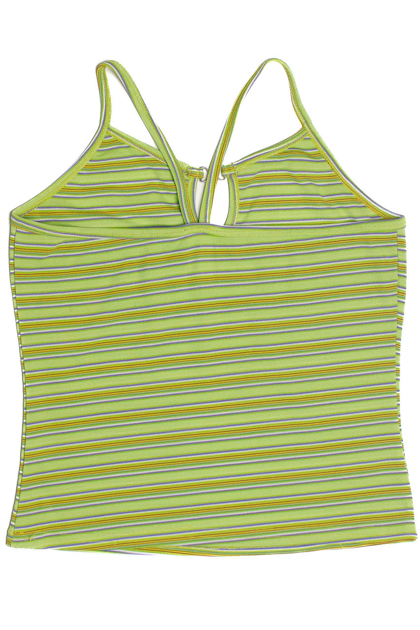 Vintage Keyhole Metal Clasp Striped Tank Top