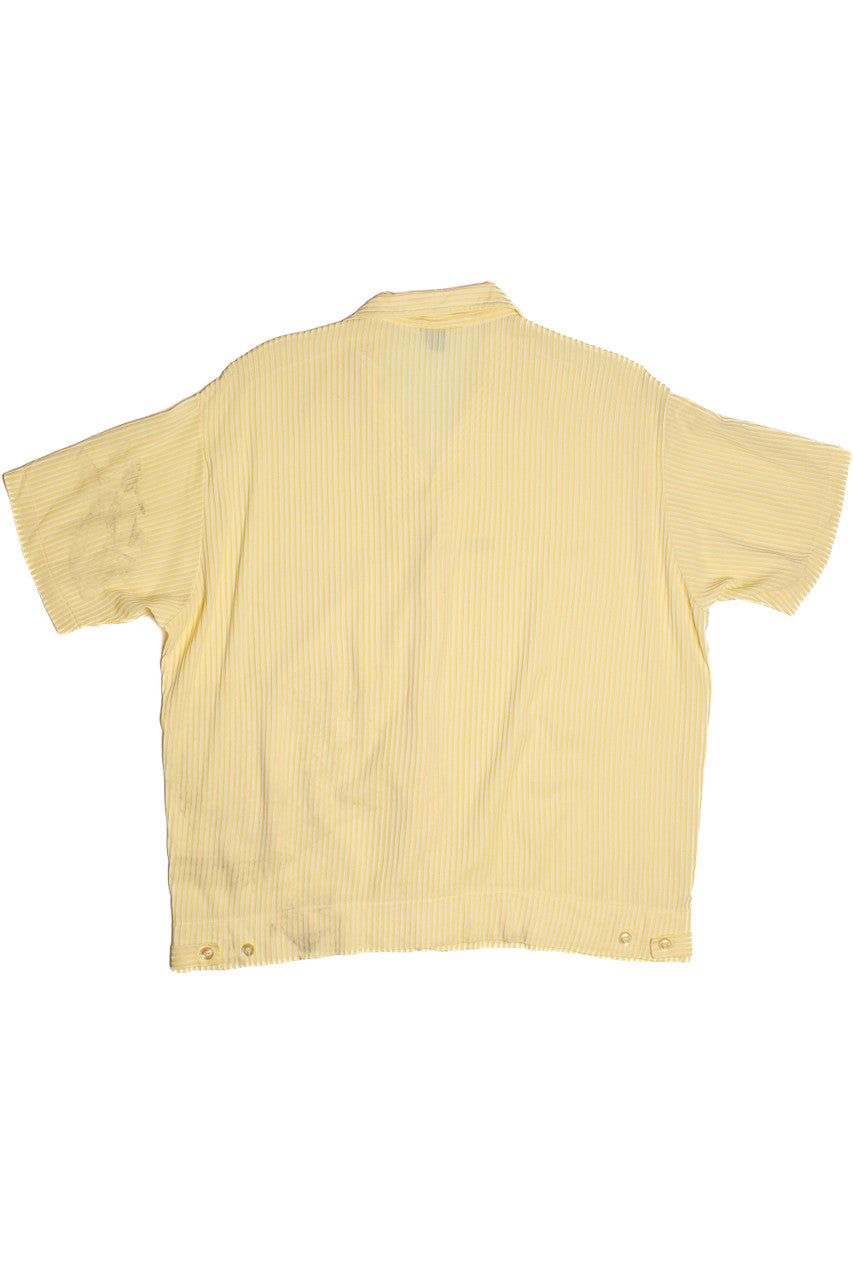 Vintage Yellow Ribbed Square Pocket Button Up Top