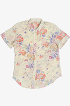 Vintage Floral Semi-Sheer Short Sleeve Button Up Blouse