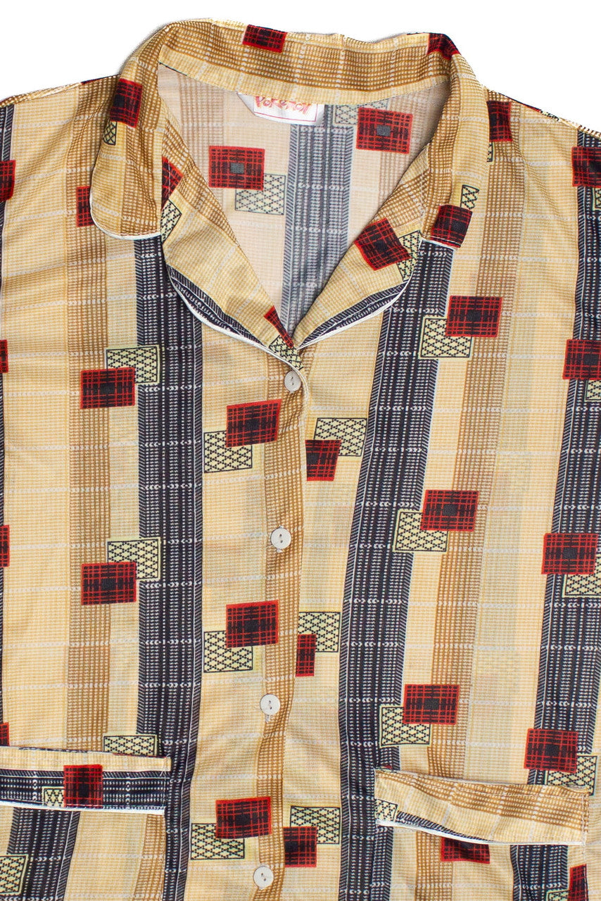 Vintage Square Print Double Pocket Pokemon Button Up
