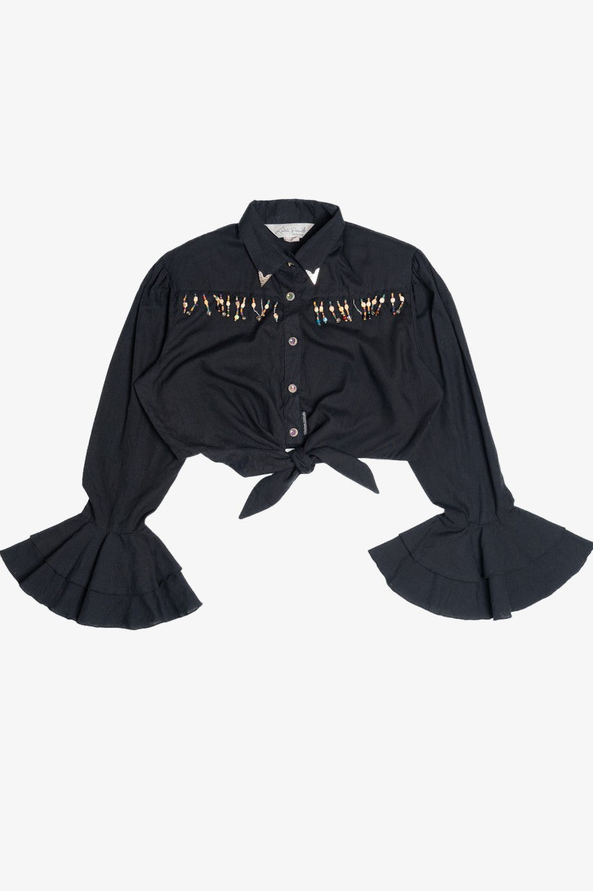 Vintage Western Beaded Lilia Smith Tie Crop Top