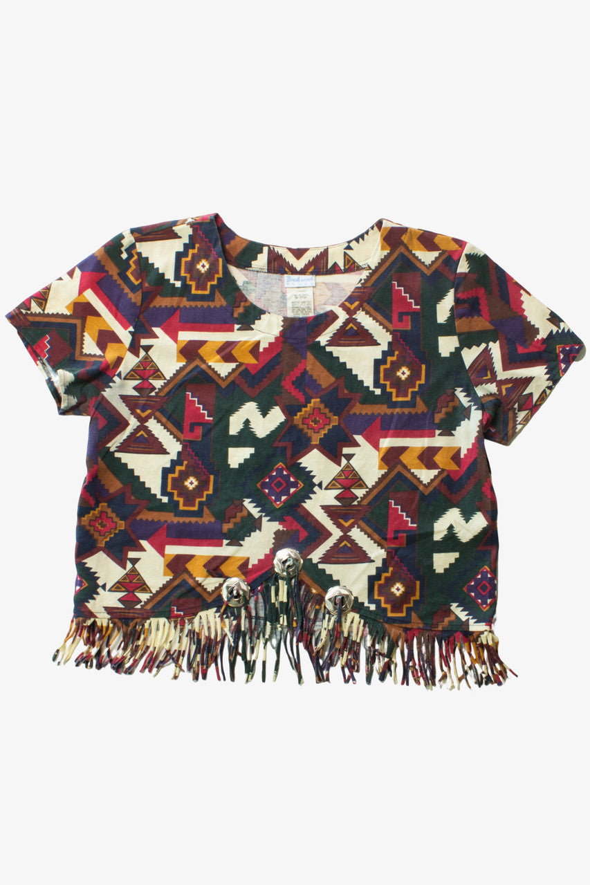 Vintage Multicolor Pattern Frill Tee (1990s)