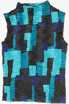Vintage Y2K Plissé Abstract Artsy Stretchy Mock Neck Crinkle Top (2000s)