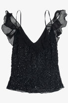 Vintage Y2K Beaded Silk Papell Boutique Flutter Sleeve Tank Top