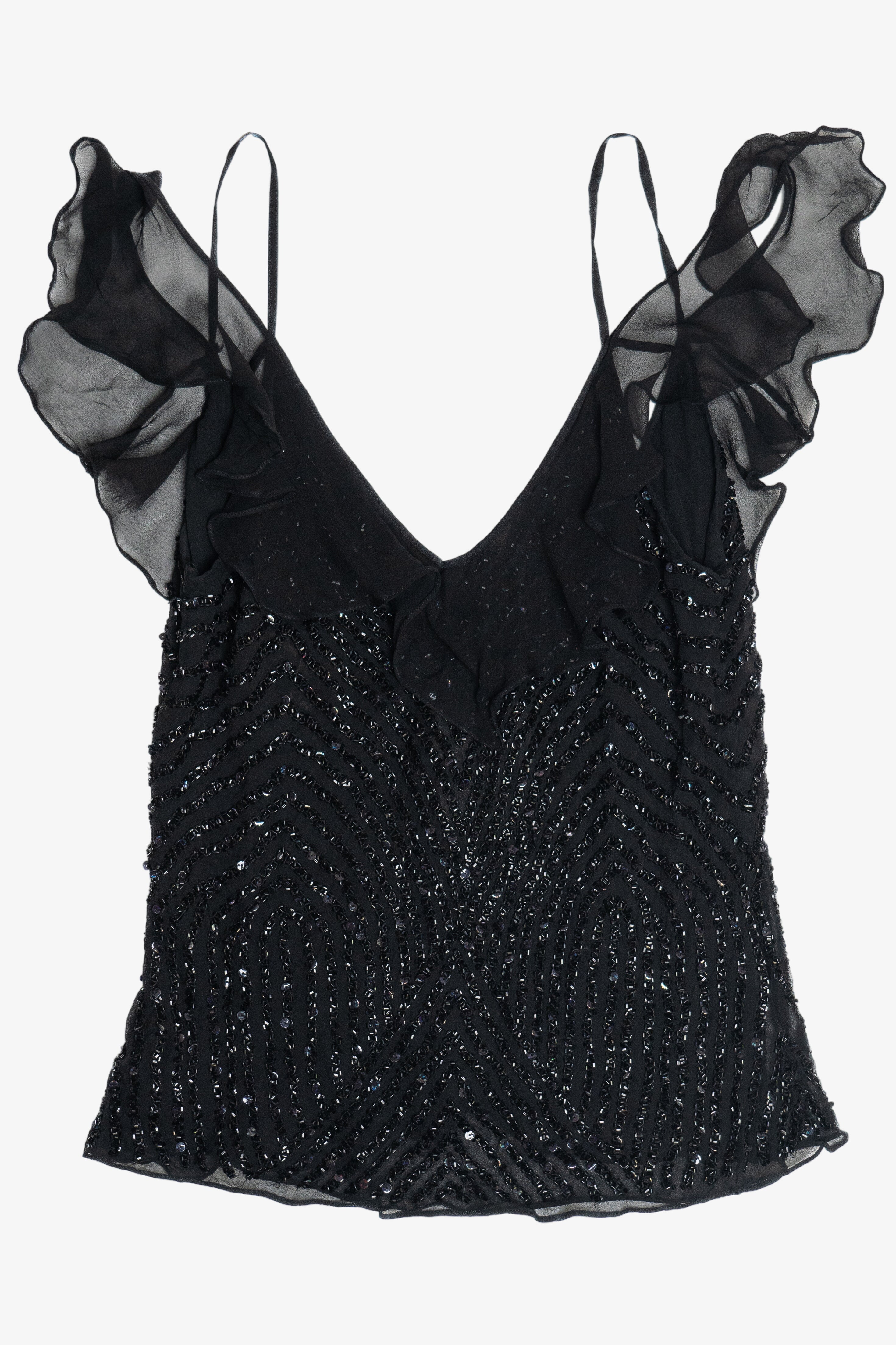 Vintage Y2K Beaded Silk Papell Boutique Flutter Sleeve Tank Top