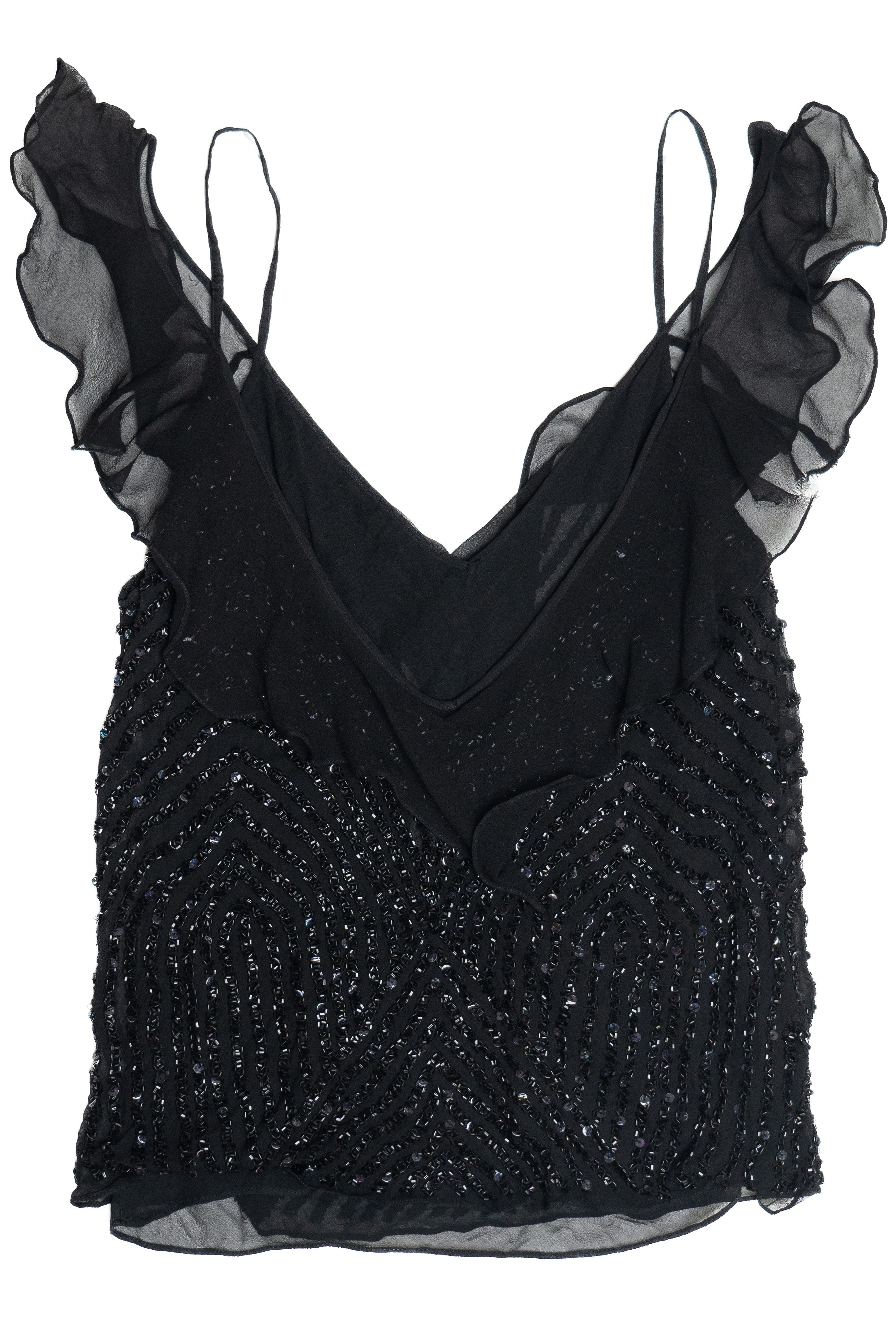 Vintage Y2K Beaded Silk Papell Boutique Flutter Sleeve Tank Top